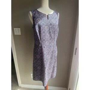 Talbots Dress Blue‎ Pink Sheath Textured Summer Sleeveless Floral 8
